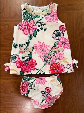 Lilly Pulitzer Girls 12-18m Two-Piece Tank & Bloomers Set - Pink & Green Floral